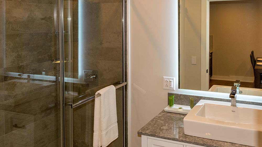 Bathroom with sink and shower