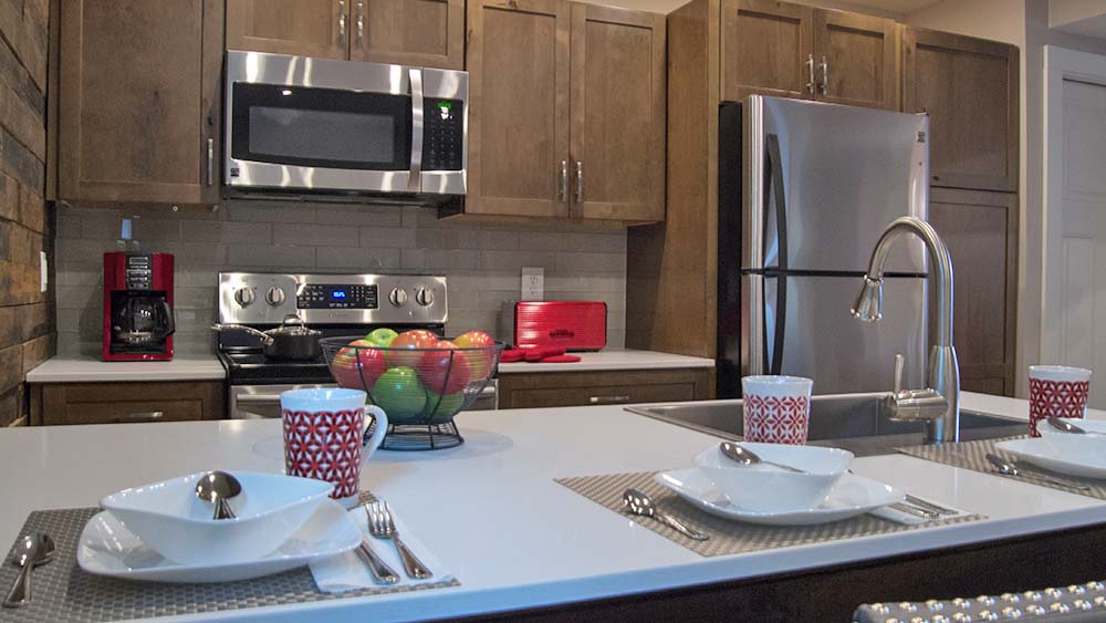 Kitchen with place settings on counter