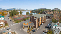 Aerial view of hotel Entrance just steps away from Mirror lake